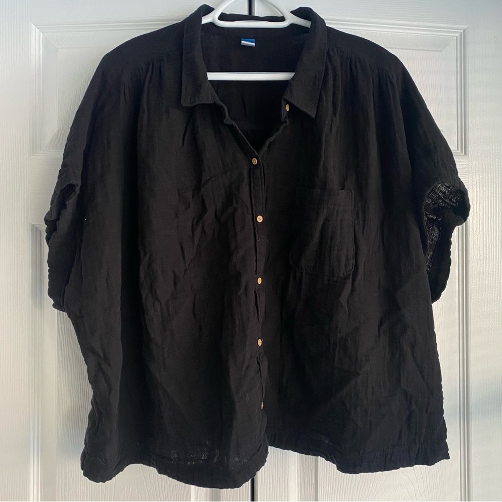 Old Navy Short Sleeve Button Up Shirt Black Size XXL